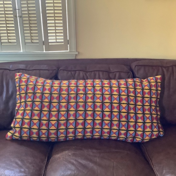Handmade Embroidered Pillow Sham/Case Cover Blue Yellow Red SZ XL - Picture 1 of 14